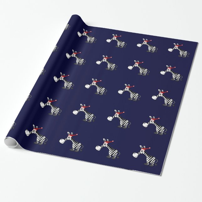 Funny Zebra in Santa Hat Christmas Wrapping Paper (Unrolled)