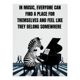 Funny Zebra Poster, Retro Music Poster