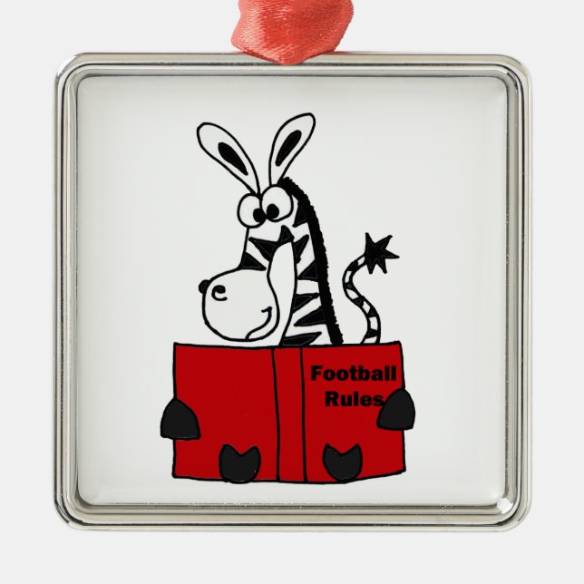 Funny Zebra Reading Football Rules Book Metal Tree Decoration (Front)