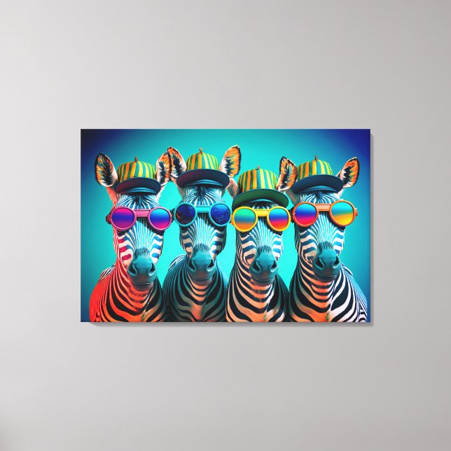 Funny Zebras Cute Zoo Animals Party Hats Glasses Canvas Print (Front)