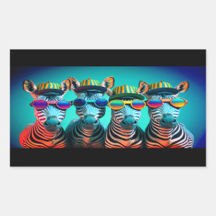 Funny Zebras Cute Zoo Animals Party Hats Glasses Rectangular Sticker