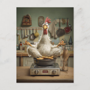 Funny Zen Chicken Cooking Scene Postcard