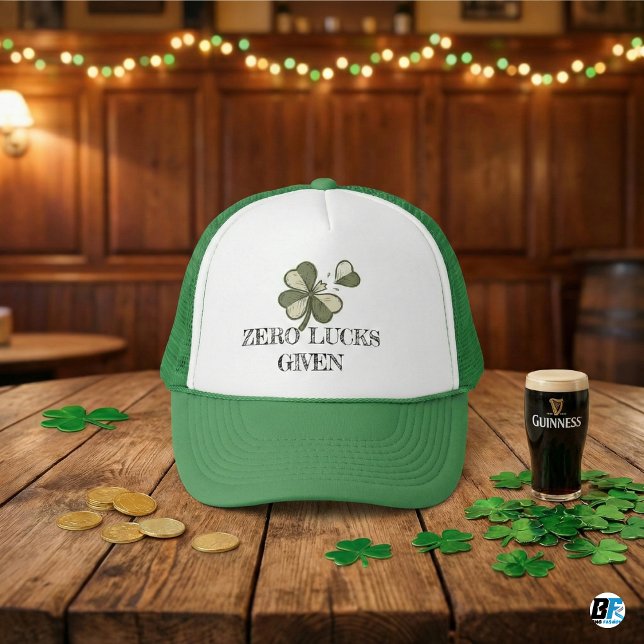 Funny Zero Lucks Given Sarcastic St. Patrick's Day Trucker Hat (Creator Uploaded)