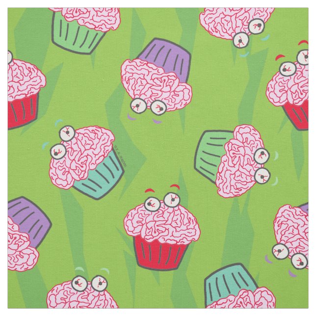 Funny Zombie Brains Cupcake Pattern Fabric (Swatch)