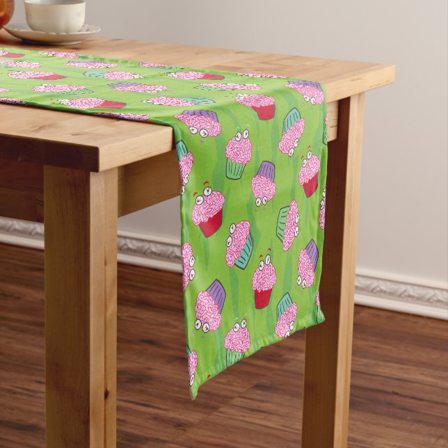 Funny Zombie Brains Cupcake Pattern Short Table Runner (In Situ)