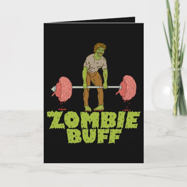 Funny Zombie Buff Weight Lifter Card (Front)