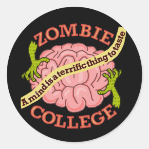 Funny Zombie College Logo Classic Round Sticker