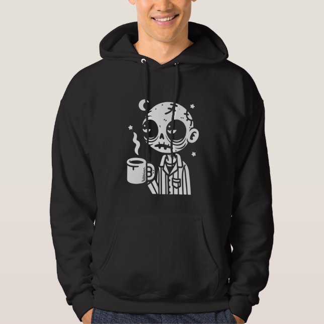 Funny Zombie Drinking Coffee Hoodie (Front)