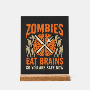 Funny Zombie Eat Brains Halloween Vector Design Acrylic Sign