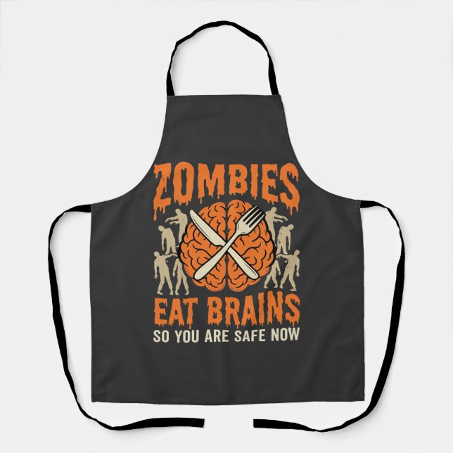 Funny Zombie Eat Brains Halloween Vector Design Apron (Front)