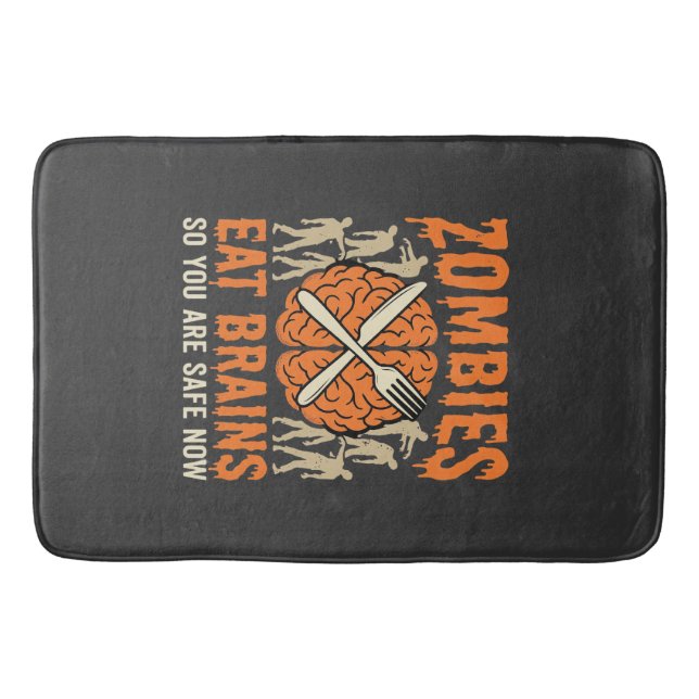 Funny Zombie Eat Brains Halloween Vector Design Bath Mat (Front)