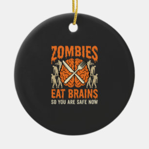 Funny Zombie Eat Brains Halloween Vector Design Ceramic Tree Decoration