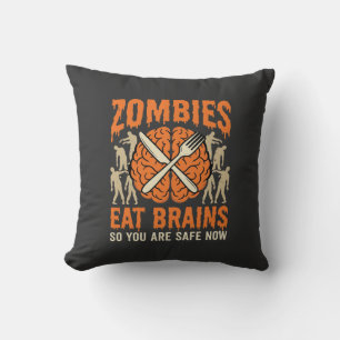 Funny Zombie Eat Brains Halloween Vector Design Cushion