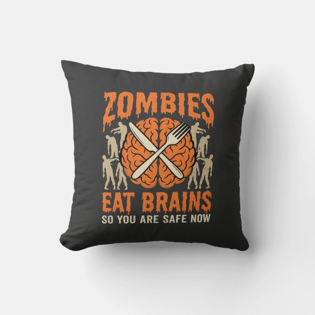 Funny Zombie Eat Brains Halloween Vector Design Cushion (Front)