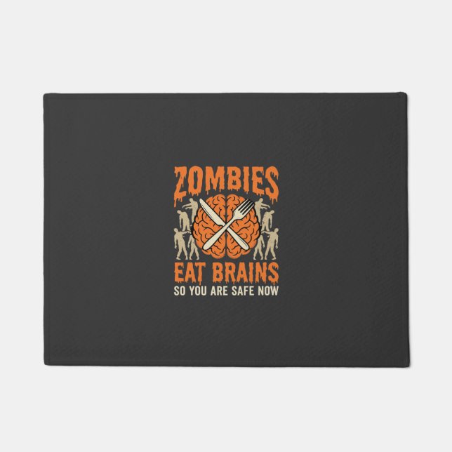 Funny Zombie Eat Brains Halloween Vector Design Doormat (Front)