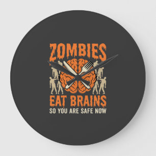 Funny Zombie Eat Brains Halloween Vector Design Large Clock