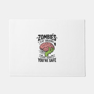 Funny Zombie Eat Brains You’re Safe Halloween Desi Doormat
