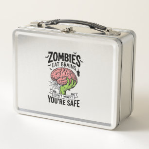 Funny Zombie Eat Brains You’re Safe Halloween Desi Metal Lunch Box