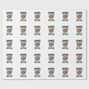 Funny Zombie Eat Brains You’re Safe Halloween Desi Wrapping Paper
