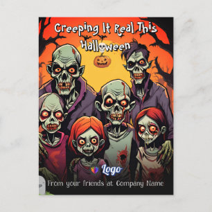 Funny Zombie Family Spooky Cartoon Halloween  Postcard
