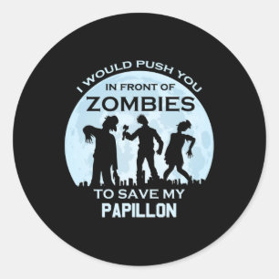 Funny Zombie Halloween Pet Papillon Classic Round Sticker