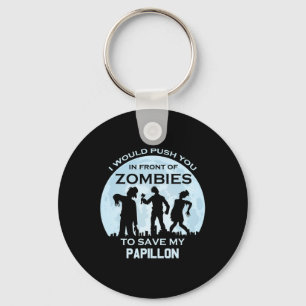 Funny Zombie Halloween Pet Papillon Key Ring