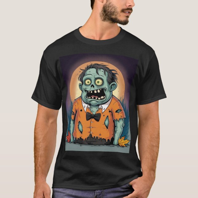 Funny Zombie in Orange Shirt Halloween Art (Front)