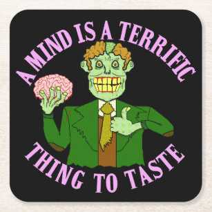 Funny Zombie Professor Proverb Square Paper Coaster