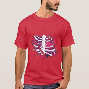 Funny Zombie Ripped Skin Skeleton Flesh Spine Out T-Shirt