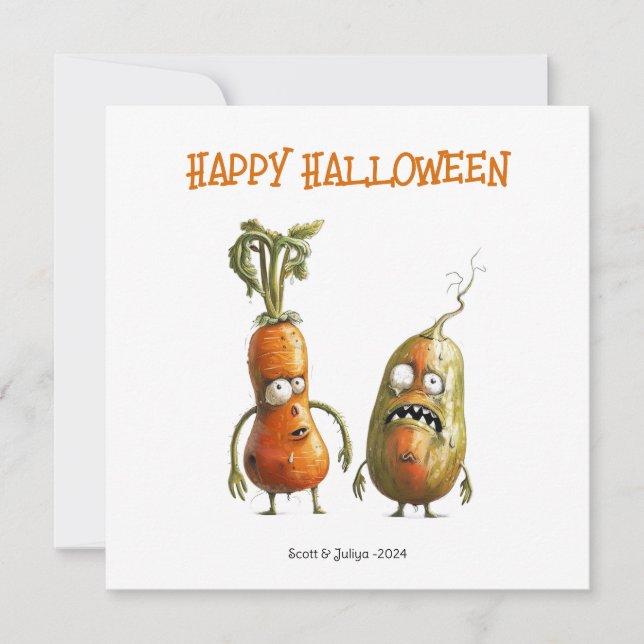 Funny zombie vegetables Halloween greeting Card (Front)