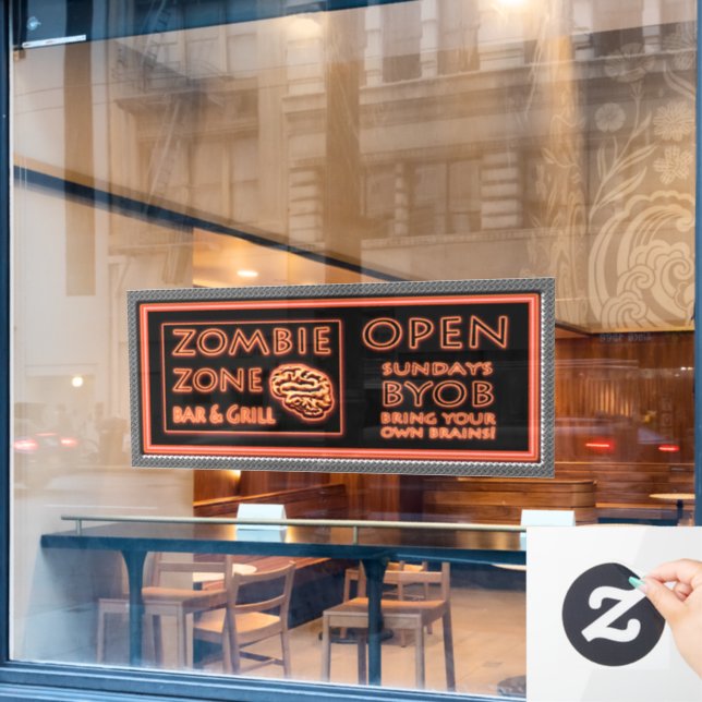 Funny Zombie Zone Halloween Window Cling (Cafe Window)
