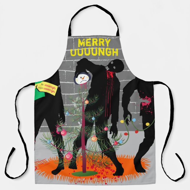 Funny zombies Christmas tree cooking kitchen Apron (Front)
