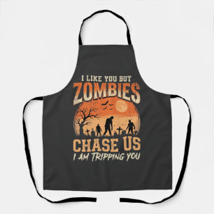Funny Zombies Halloween Chase Us Design Apron