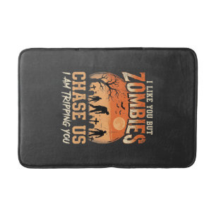 Funny Zombies Halloween Chase Us Design Bath Mat