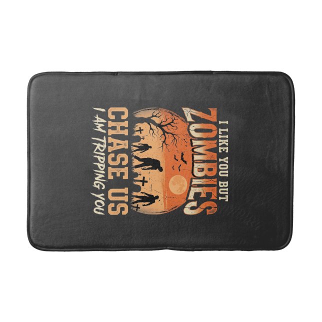 Funny Zombies Halloween Chase Us Design Bath Mat (Front)