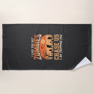 Funny Zombies Halloween Chase Us Design Beach Towel