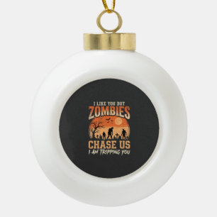 Funny Zombies Halloween Chase Us Design Ceramic Ball Christmas Ornament