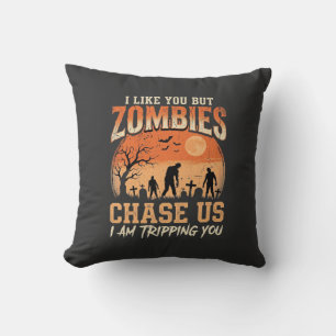 Funny Zombies Halloween Chase Us Design Cushion