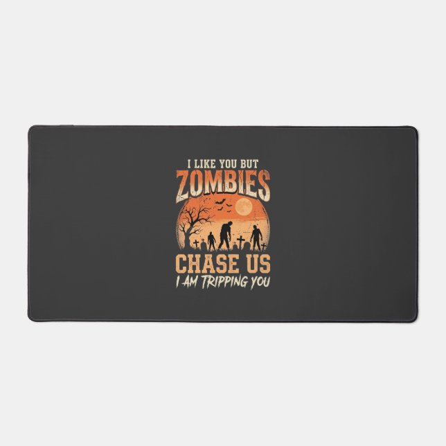 Funny Zombies Halloween Chase Us Design Desk Mat (Front)