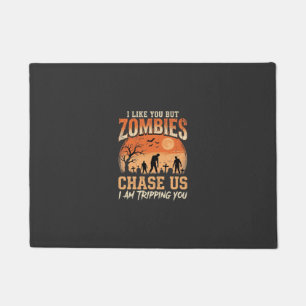 Funny Zombies Halloween Chase Us Design Doormat