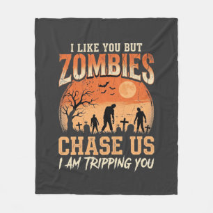 Funny Zombies Halloween Chase Us Design Fleece Blanket
