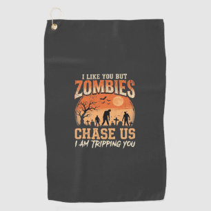 Funny Zombies Halloween Chase Us Design Golf Towel