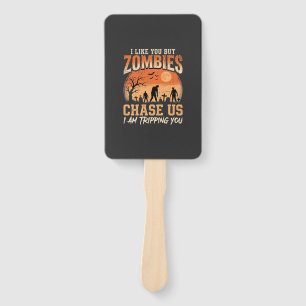 Funny Zombies Halloween Chase Us Design Hand Fan