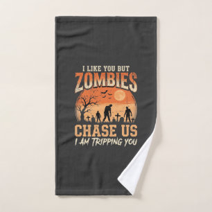 Funny Zombies Halloween Chase Us Design Hand Towel