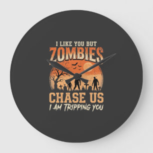 Funny Zombies Halloween Chase Us Design Large Clock