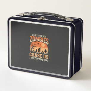 Funny Zombies Halloween Chase Us Design Metal Lunch Box
