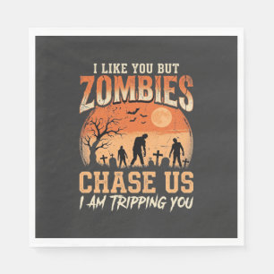 Funny Zombies Halloween Chase Us Design Napkin