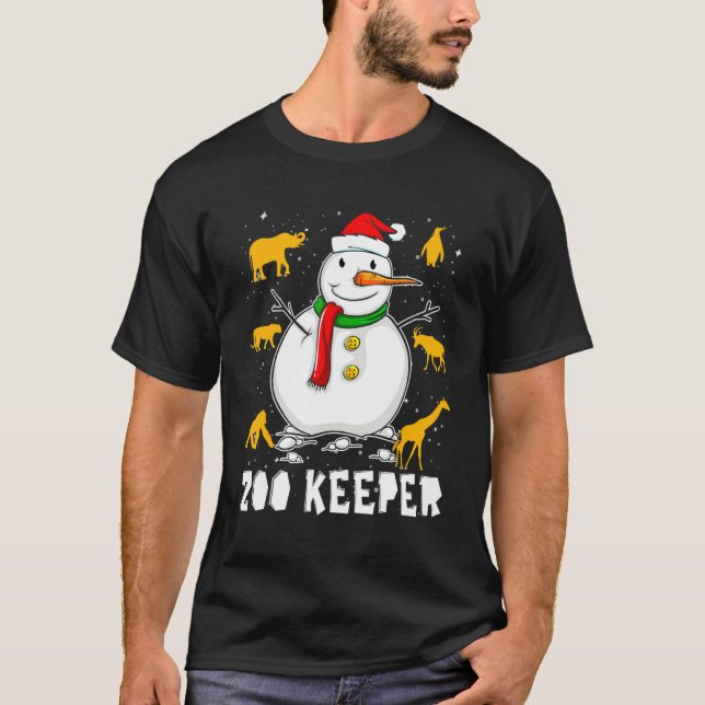 Funny Zoo Keeper Snowman Holiday Pyjamas Christmas T-Shirt (Front)