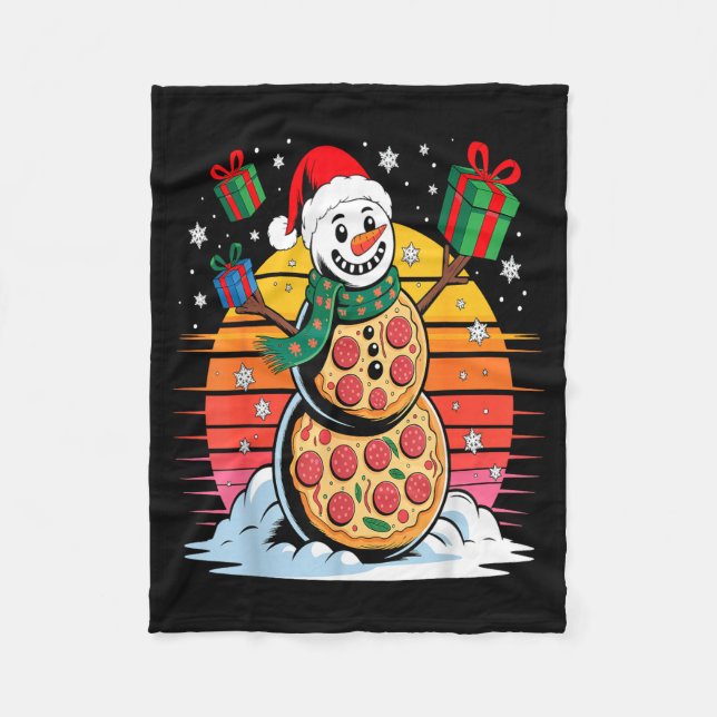 Funny Zza Snowman Christmas Holiday Food  Fleece Blanket (Front)