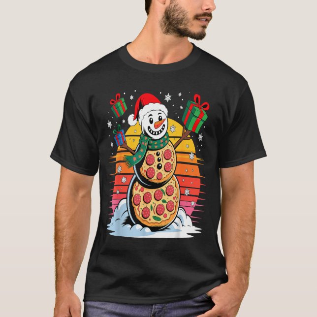 Funny Zza Snowman Christmas Holiday Food  T-Shirt (Front)